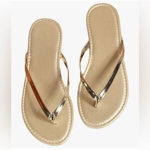 Women’s Gold Metallic Flip Flops Flat Thong Sandals Summer Beach Slip-On Slides